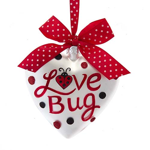 Love Bug Heart Glass Ornament 3.75"