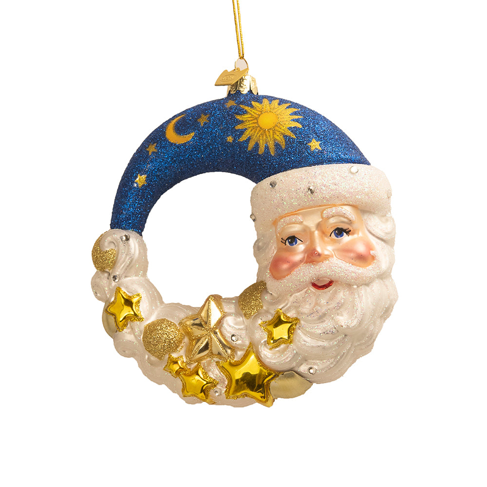 Bellissimo Moon Santa Ornament 5"