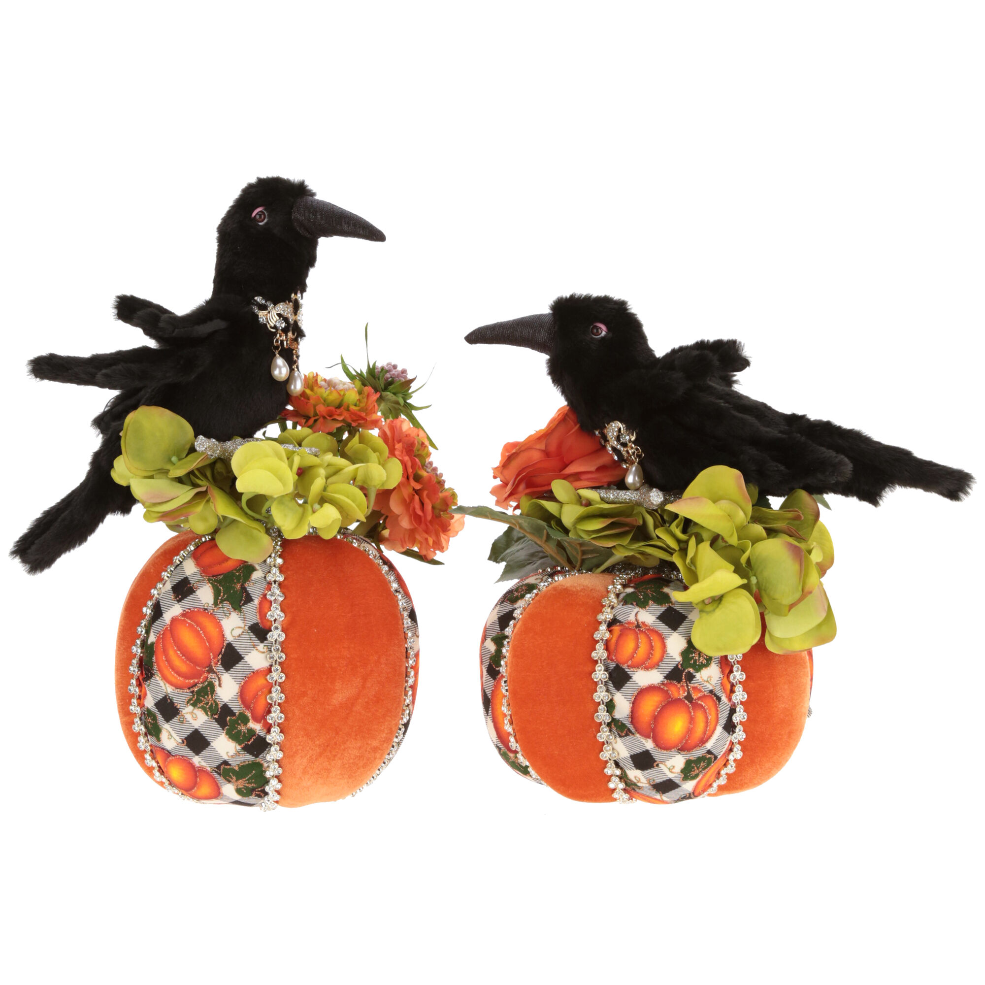 Pumpkins with Crows 12.5" Set of 2