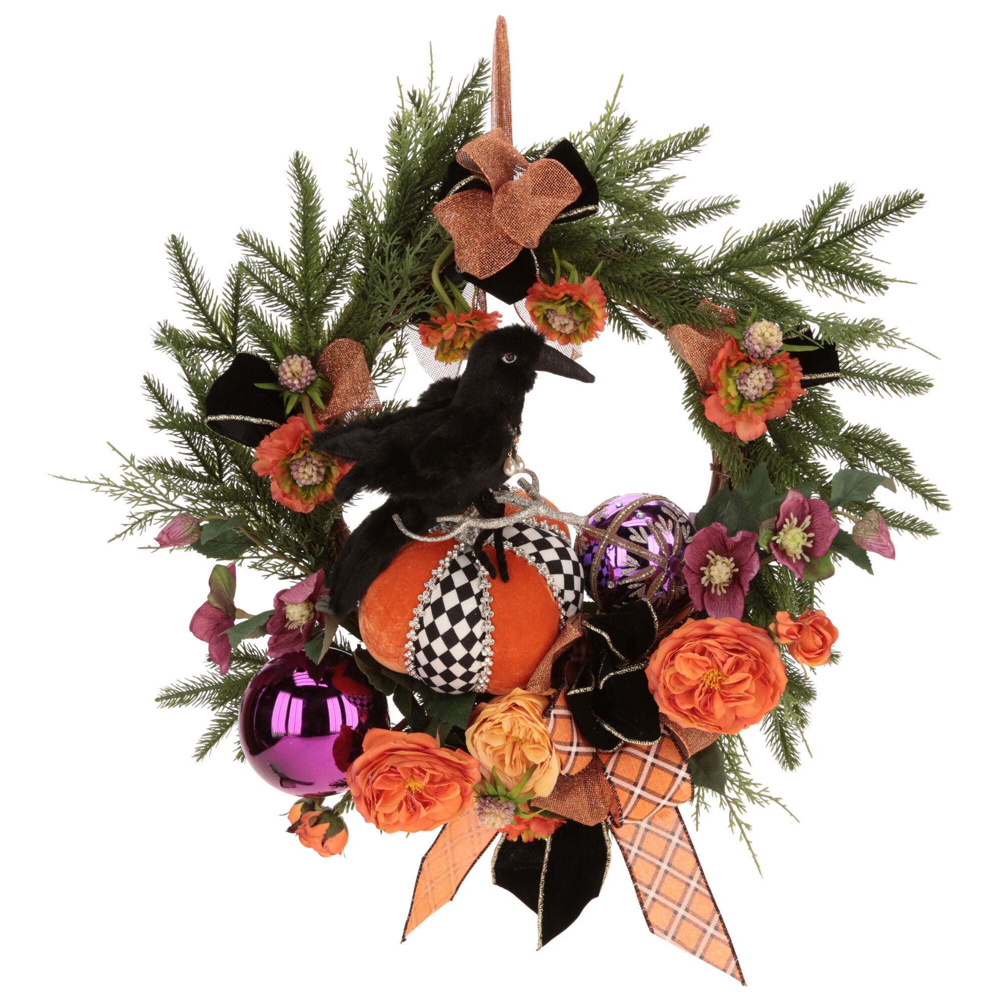 Pumpkin with Crow Wreath 31''