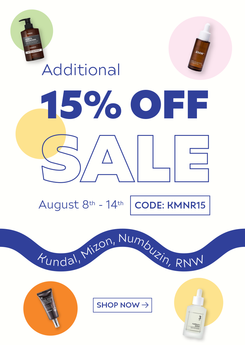 15% off sale - Kundal, Mizon, Numbuzin, RNW. Code KMNR15