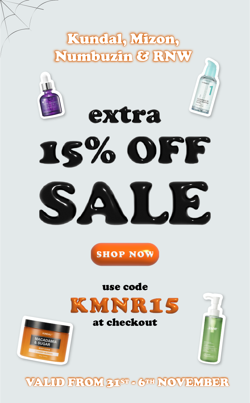 extra 15% off sale Kundal, Mizon, Numbuzin & RNW. Use code KMNR15