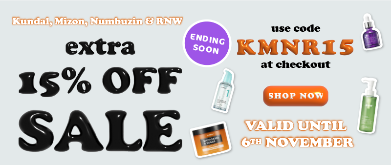 Extra 15% Off Kundal, Mizon, Numbuzin, & RNW. Use code KMNR15