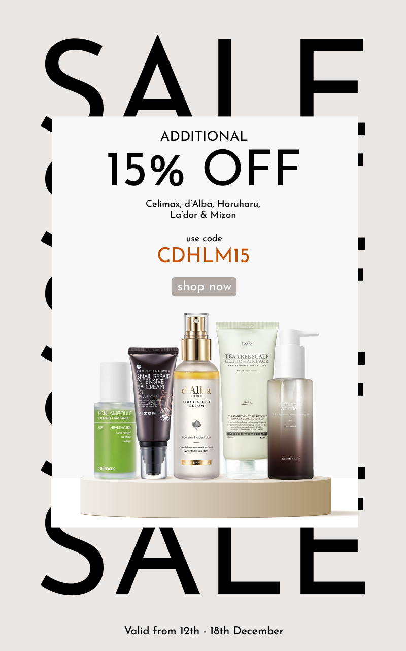 Extra 15% Off Sale - Celimax, d'Alba, Haruharu, La'dor & Mizon - use code CDHLM15