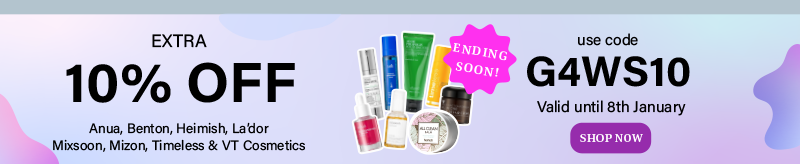 Extra 10% off sale - Anua, Benton, Heimish, La'dot, Mixsoon, Mizon, Timeless, VT Cosmetics. Use code G4WS10