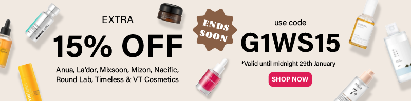 Extra 15% Off Sale - Anua, La'dor, Mixsoon, Mizon, Nacific, Round Lab, Timeless and VT Cosmetics - Use code G1WS15