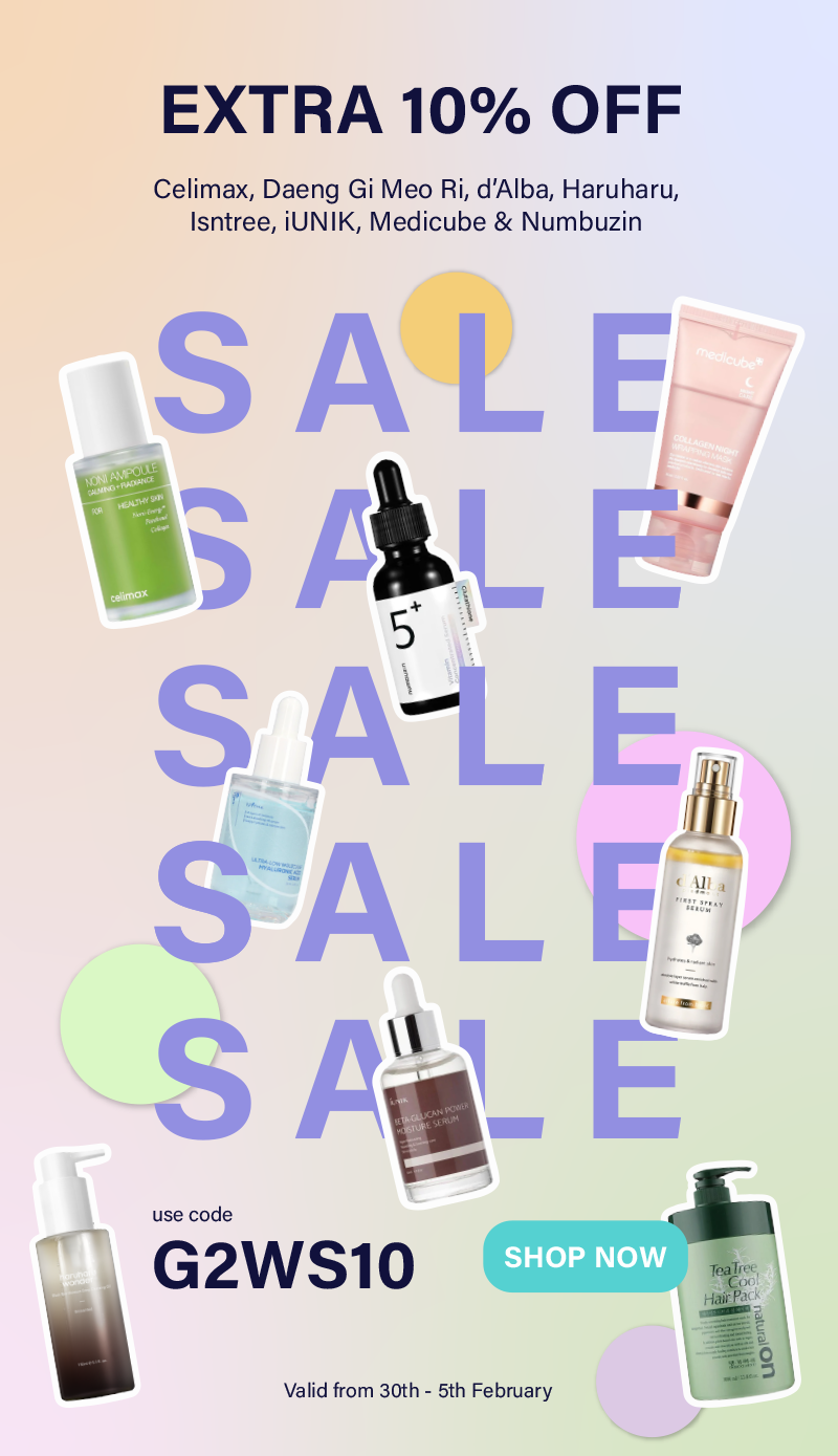 Extra 10% off sale - Celimax, Daeng Gi Meo Ri, d'Alba, Haruharu, Isntree, iUNIK, Medicube, Numbuzin. Use code G2WS10